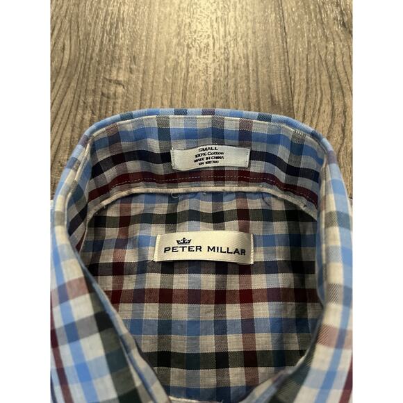 PETER MILLAR Men's Plaid Cotton Long Sleeve Button up Shirt Casual Small - Picture 4 of 8